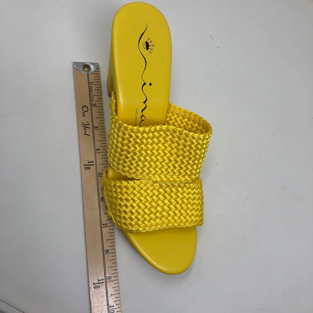 Nina Platform Sandal Womens 8.5 Yellow Woven Double Strap Block Heel Studs - Picture 11 of 11